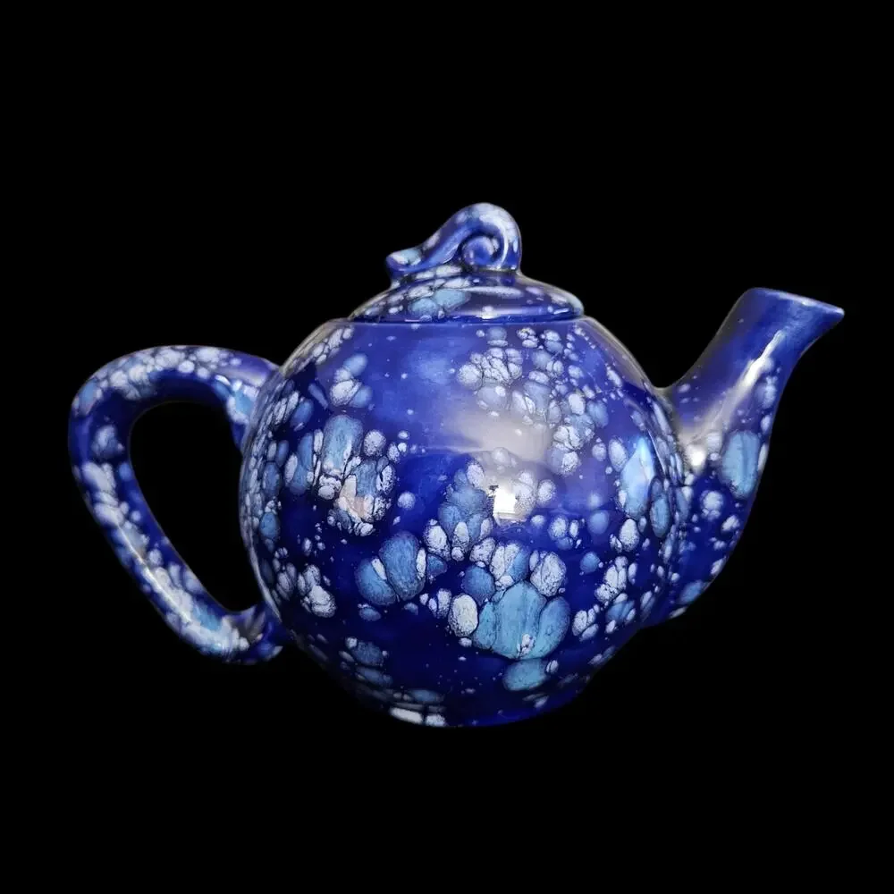 Vintage Studio Art Pottery Teapot Cobalt Blue Crystalline Glaze Handmade